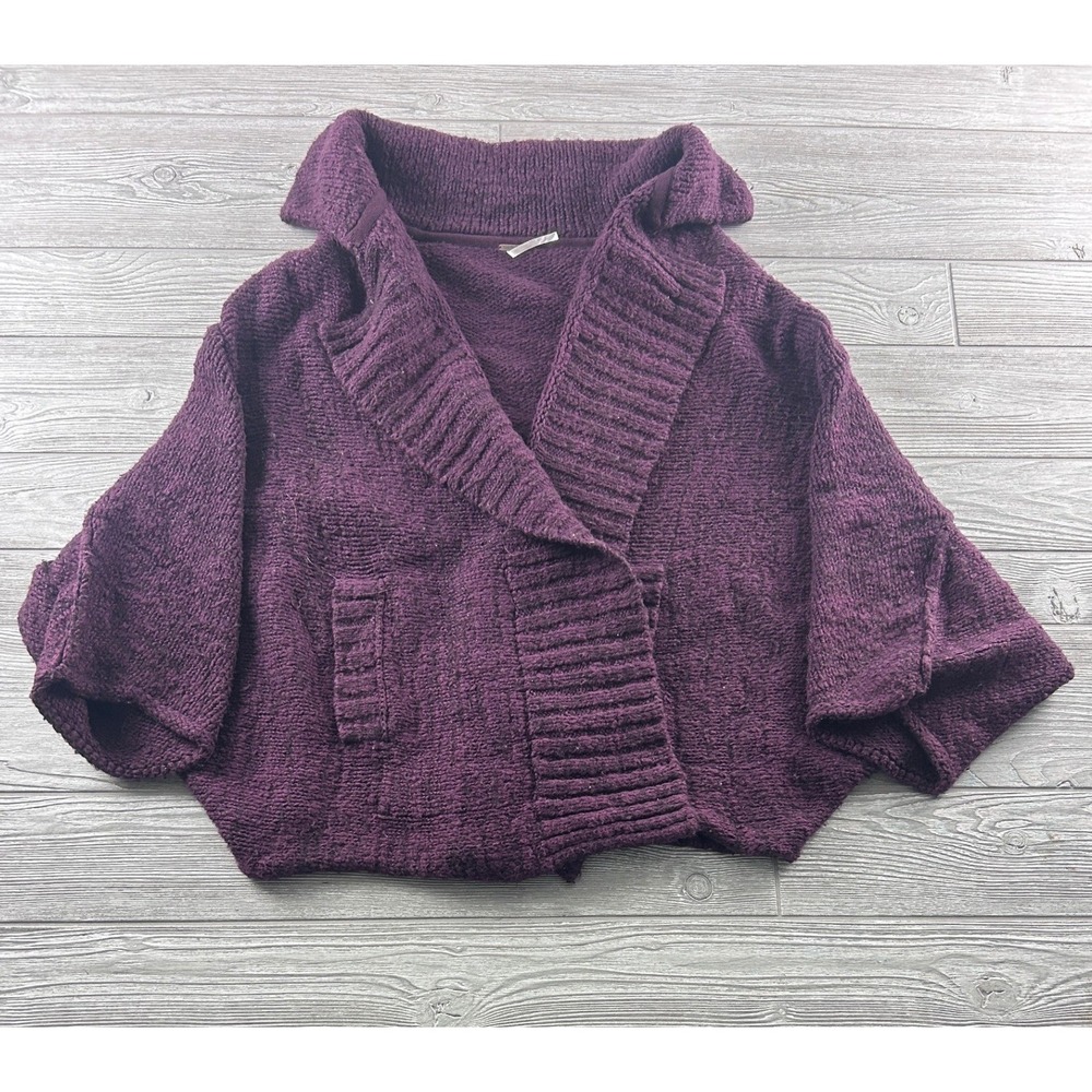 Free People Plum Purple Shawl Collar Chunky Knit Cardigan Sweater OB1283123 S/P